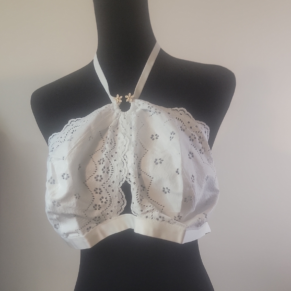 Savage X Fenty White Eyelet Halter Top NWT